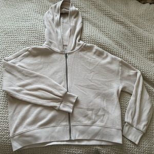 Abercrombie & Fitch softAF cream waffle knit full-zip hoodie